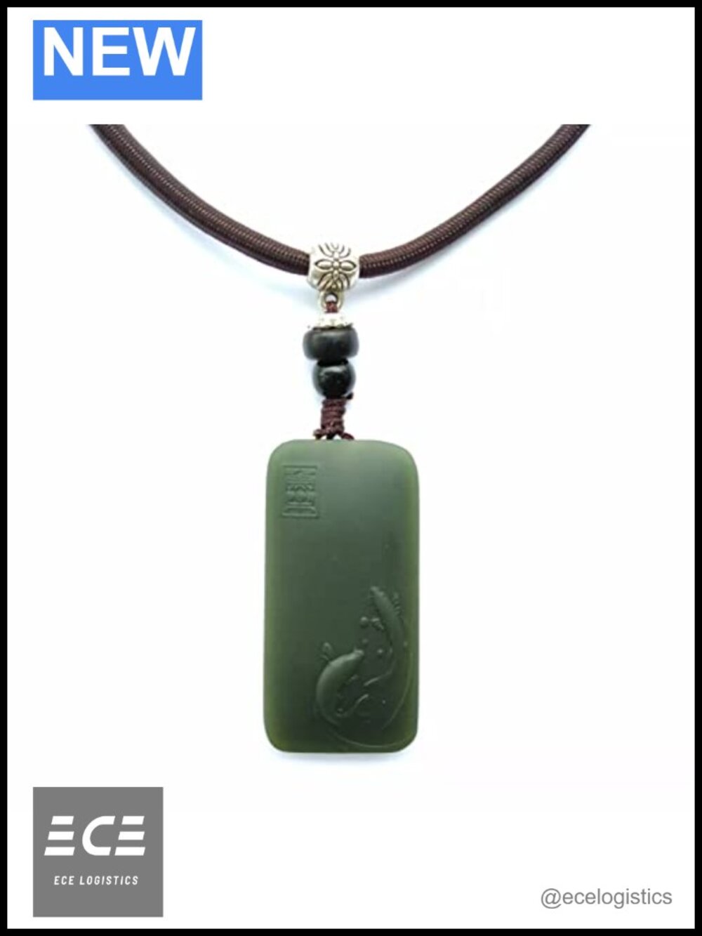 Handmade Natural Hetian Jade Fish Pendant Necklace Handwoven Cord Adjustable